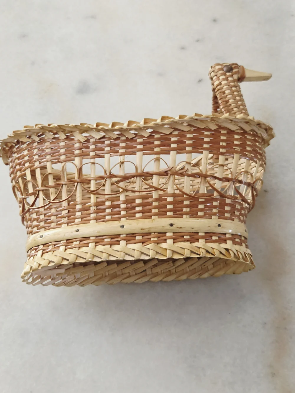 Handwoven Duck-Shaped Wicker Basket in Natural Tones